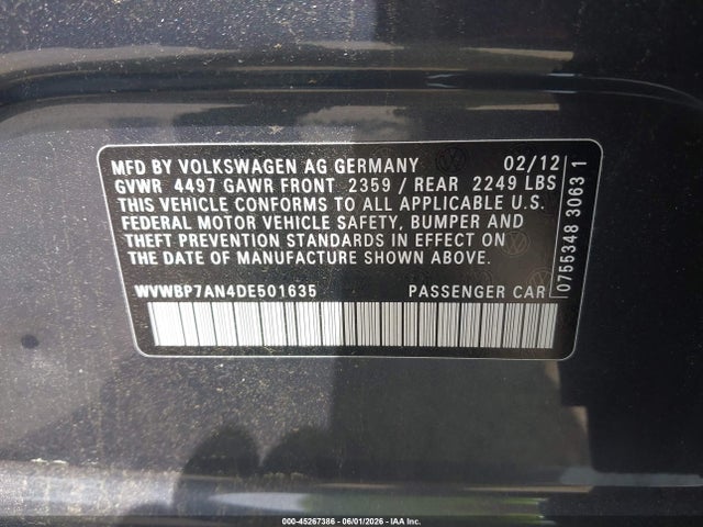 Продажа на аукционе авто 2013 Volkswagen Cc 2.0t Sport Plus, vin: WVWBP7AN4DE501635, номер лота: 45267386