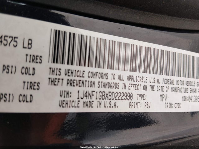 45267419 :رقم المزاد ، 1J4NF1GBXBD222990 vin ، 2011 Jeep Patriot Sport مزاد بيع