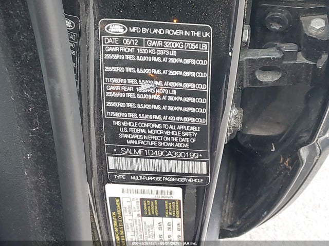 2012 Land Rover Range Rover Hse მანქანა იყიდება აუქციონზე, vin: SALMF1D49CA390199, აუქციონის ნომერი: 45267424