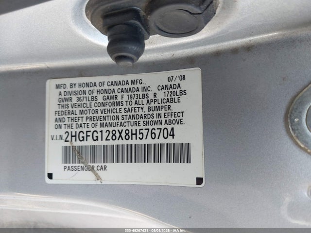 2008 Honda Civic Ex მანქანა იყიდება აუქციონზე, vin: 2HGFG128X8H576704, აუქციონის ნომერი: 45267431
