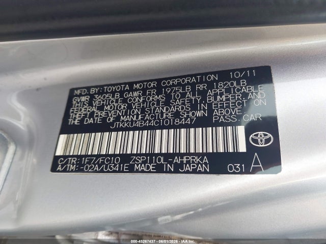 2012 Scion Xd მანქანა იყიდება აუქციონზე, vin: JTKKU4B44C1018447, აუქციონის ნომერი: 45267437