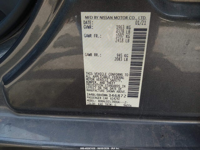 1N4BL4BV0MN346872 Nissan Altima S Fwd
