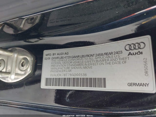 2009 Audi A5 3.2l მანქანა იყიდება აუქციონზე, vin: WAUDK78T79A044536, აუქციონის ნომერი: 45267439