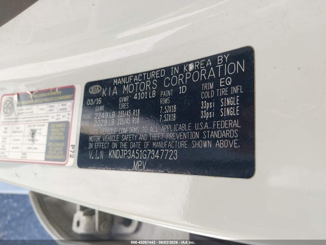 KIA SOUL + 2016 KNDJP3A51G7347723 Image 9