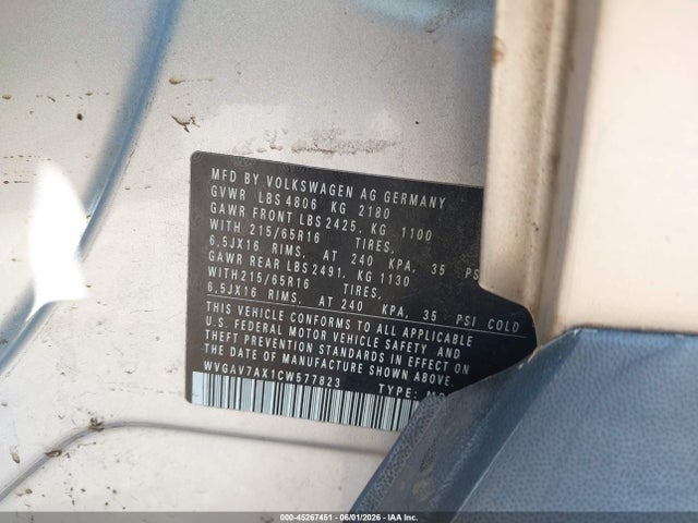 Aukcja sprzedaży 2012 Volkswagen Tiguan Le, vin: WVGAV7AX1CW577823, numer aukcji: 45267451