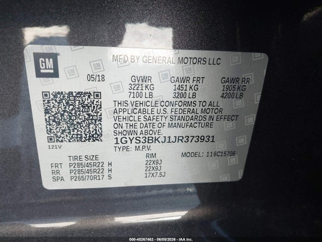 Aukcja sprzedaży 2018 Cadillac Escalade Luxury, vin: 1GYS3BKJ1JR373931, numer aukcji: 45267462