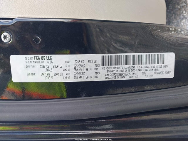 2016 Dodge Grand Caravan Sxt მანქანა იყიდება აუქციონზე, vin: 2C4RDGCG3GR338795, აუქციონის ნომერი: 45267471