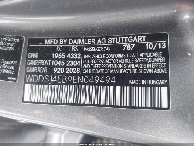 Aukcja sprzedaży 2014 Mercedes-benz Cla 250, vin: WDDSJ4EB9EN049494, numer aukcji: 45267473