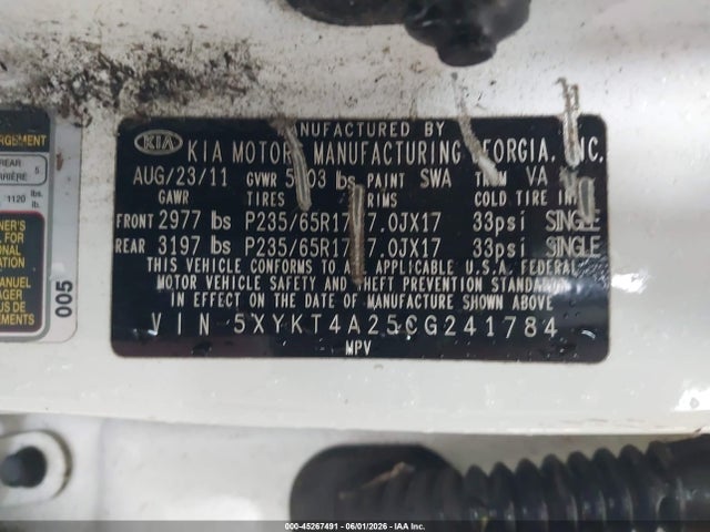 Продаж на аукціоні авто 2012 Kia Sorento Lx V6, vin: 5XYKT4A25CG241784, номер лоту: 45267491