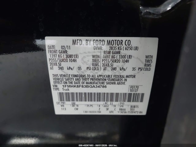 Aukcja sprzedaży 2011 Ford Explorer Limited, vin: 1FMHK8F83BGA34786, numer aukcji: 45267493