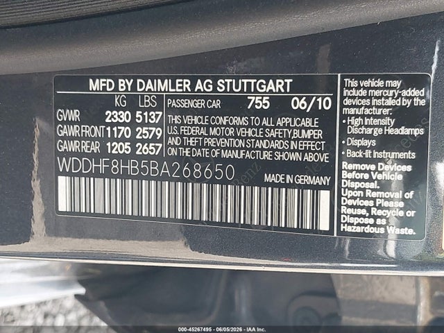 Продаж на аукціоні авто 2011 Mercedes-benz E 350 4matic, vin: WDDHF8HB5BA268650, номер лоту: 45267495