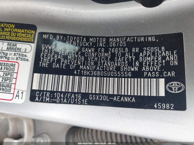 Продаж на аукціоні авто 2005 Toyota Avalon Xl, vin: 4T1BK36B05U055556, номер лоту: 45267502