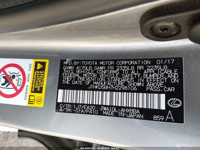 Lexus CT 200H 2017 JTHKD5BH7H2298106 Image 9