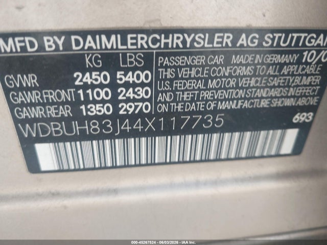 Продаж на аукціоні авто 2004 Mercedes-benz E 500 4matic, vin: WDBUH83J44X117735, номер лоту: 45267524