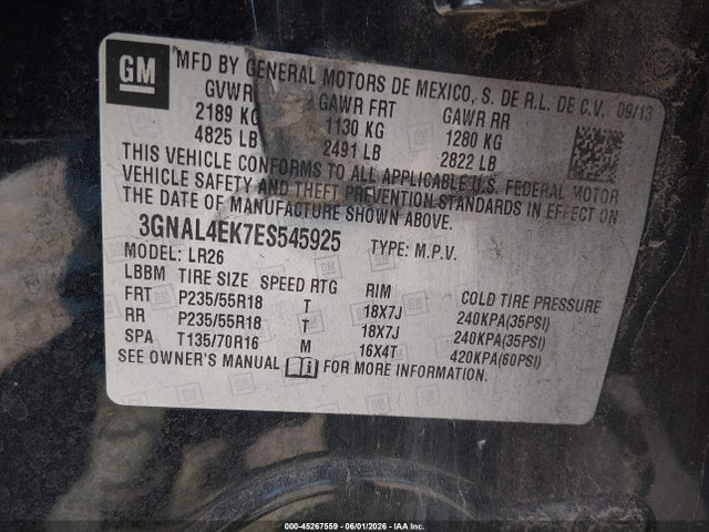 Продажа на аукционе авто 2014 Chevrolet Captiva Sport Ltz, vin: 3GNAL4EK7ES545925, номер лота: 45267559