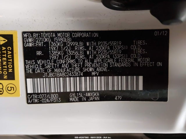 Продаж на аукціоні авто 2012 Lexus Rx 450h, vin: JTJBC1BA8C2433874, номер лоту: 45267565