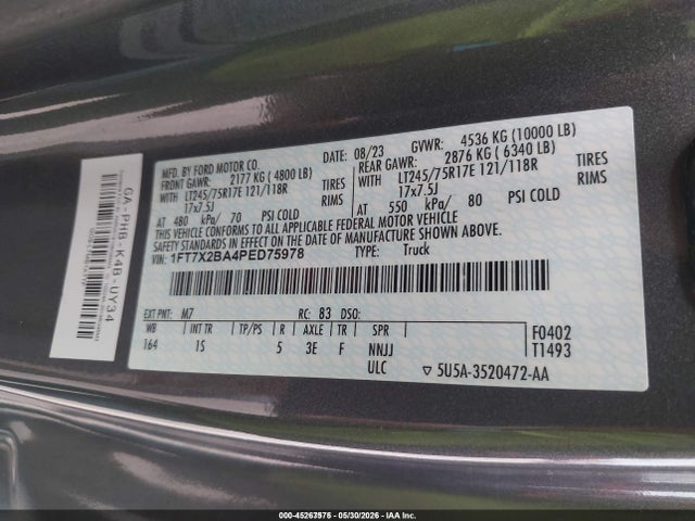 Продаж на аукціоні авто 2023 Ford F-250 Xl, vin: 1FT7X2BA4PED75978, номер лоту: 45267575