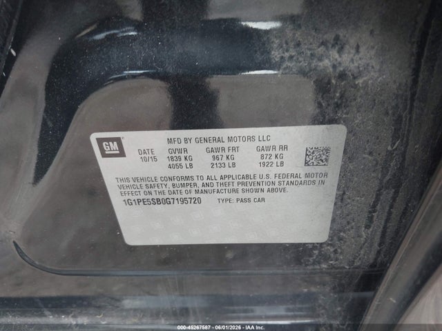 45267587 :رقم المزاد ، 1G1PE5SB0G7195720 vin ، 2016 Chevrolet Cruze Limited 1lt Auto مزاد بيع