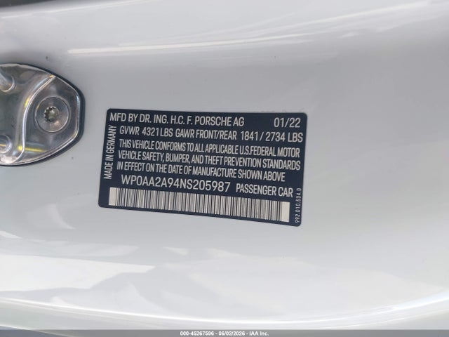Porsche 911 Carrera/carrera 4 2022 WP0AA2A94NS205987 Image 9