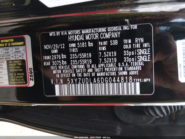 45267605 :رقم المزاد ، 5XYZUDLA6DG044818 vin ، 2013 Hyundai Santa Fe Sport 2.0t مزاد بيع