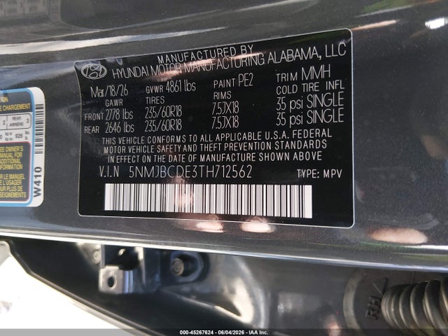 2026 Hyundai Tucson Sel მანქანა იყიდება აუქციონზე, vin: 5NMJBCDE3TH712562, აუქციონის ნომერი: 45267624