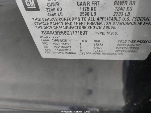 2GNALBEK8G1171697 Chevrolet EQUINOX LS