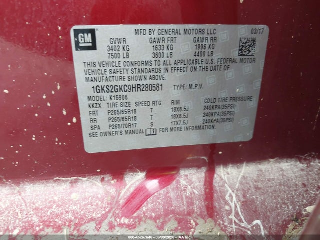 Продажа на аукционе авто 2017 Gmc Yukon Xl Slt, vin: 1GKS2GKC9HR280581, номер лота: 45267646