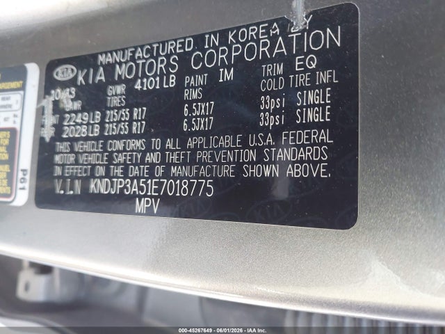 45267649 :رقم المزاد ، KNDJP3A51E7018775 vin ، 2014 Kia Soul + مزاد بيع