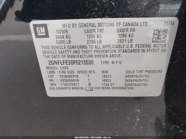 45267669 :رقم المزاد ، 2GNFLFE30F6213500 vin ، 2015 Chevrolet Equinox 1lt مزاد بيع