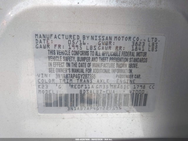 Nissan SENTRA S 2016 3N1AB7AP4GY287395 Image 9