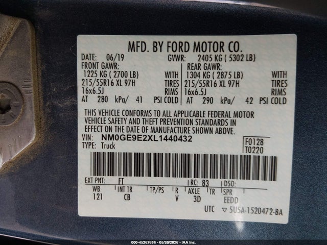 Продажа на аукционе авто 2020 Ford Transit Connect Xl Passenger, vin: NM0GE9E2XL1440432, номер лота: 45267694