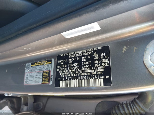45267705 :رقم المزاد ، 5XYZUDLB5EG163261 vin ، 2014 Hyundai Santa Fe Sport 2.4l مزاد بيع
