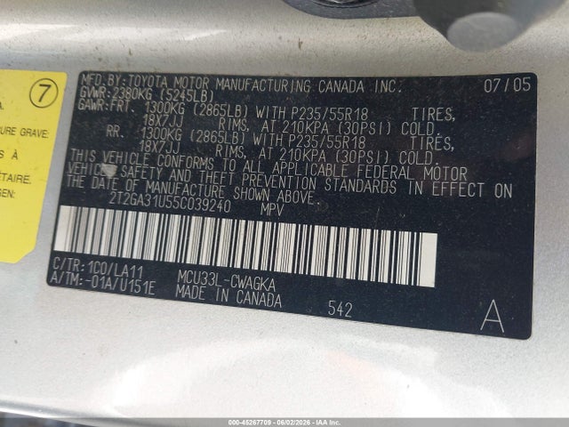 2005 Lexus Rx 330 მანქანა იყიდება აუქციონზე, vin: 2T2GA31U55C039240, აუქციონის ნომერი: 45267709