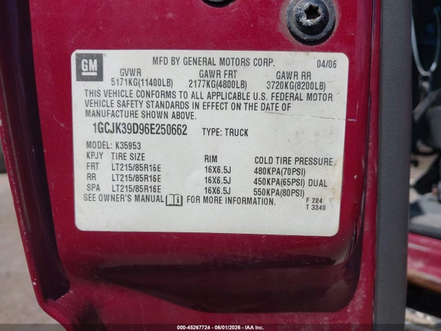 Aukcja sprzedaży 2006 Chevrolet Silverado 3500 Lt3, vin: 1GCJK39D96E250662, numer aukcji: 45267724