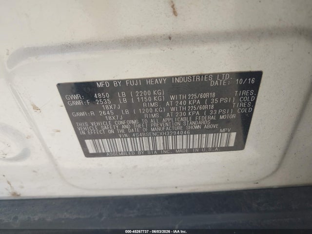 Продаж на аукціоні авто 2017 Subaru Outback 3.6r Limited, vin: 4S4BSENCXH3294046, номер лоту: 45267737
