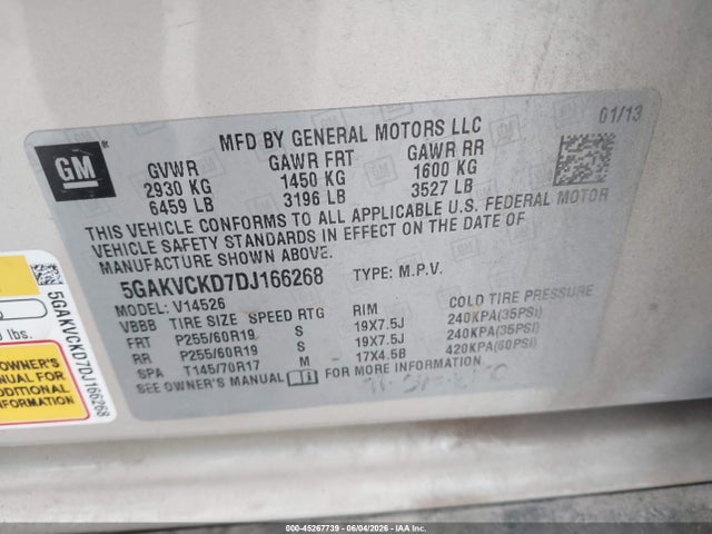 Продажа на аукционе авто 2013 Buick Enclave Leather, vin: 5GAKVCKD7DJ166268, номер лота: 45267739