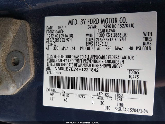 Aukcja sprzedaży 2015 Ford Transit Connect Xl, vin: NM0LE7E74F1221842, numer aukcji: 45267740