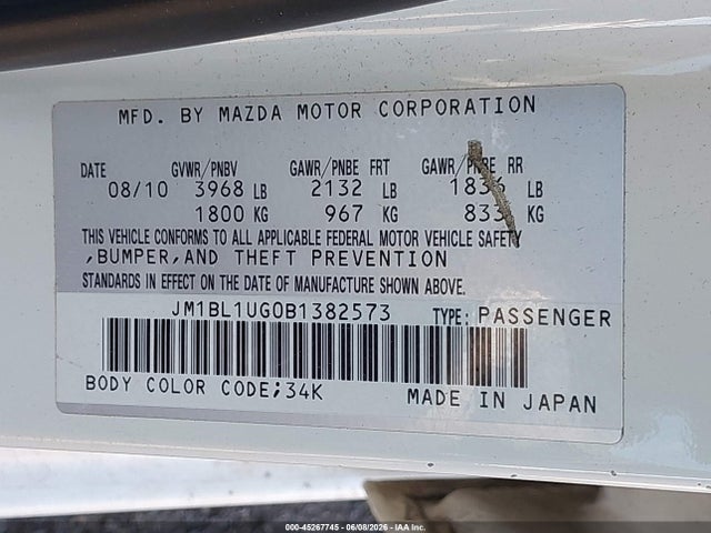 Aukcja sprzedaży 2011 Mazda Mazda3 I Sport, vin: JM1BL1UG0B1382573, numer aukcji: 45267745