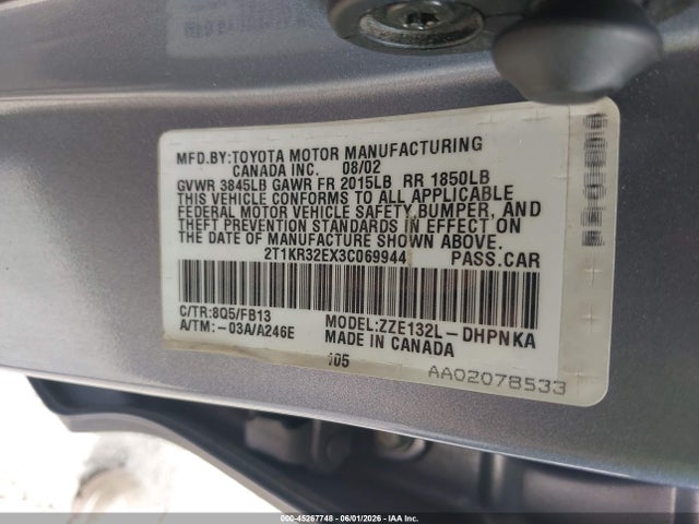 Продажа на аукционе авто 2003 Toyota Matrix Xr, vin: 2T1KR32EX3C069944, номер лота: 45267748