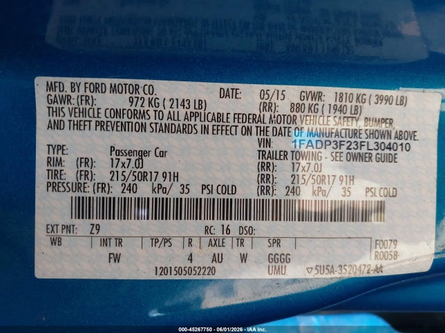 1FADP3F23FL304010 Ford FOCUS SE