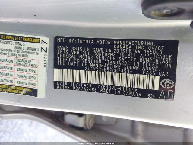 Aukcja sprzedaży 2007 Toyota Matrix, vin: 2T1KR32E57C674914, numer aukcji: 45267757