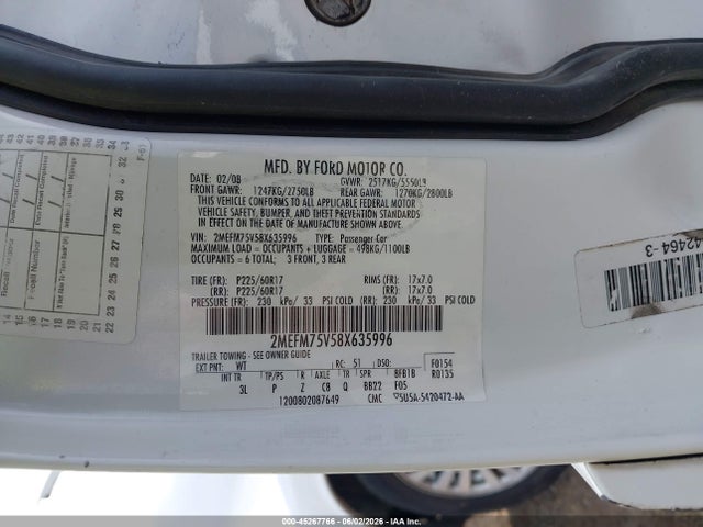 Aukcja sprzedaży 2008 Mercury Grand Marquis Ls, vin: 2MEFM75V58X635996, numer aukcji: 45267766