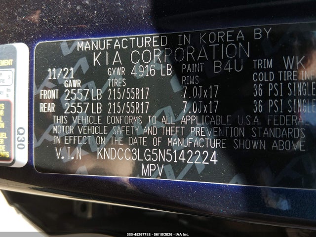 Aukcja sprzedaży 2022 Kia Niro Ev Ex, vin: KNDCC3LG5N5142224, numer aukcji: 45267788