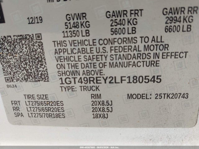 1GT49REY2LF180545 GMC Sierra 2500hd 4wd Standard Bed Denali