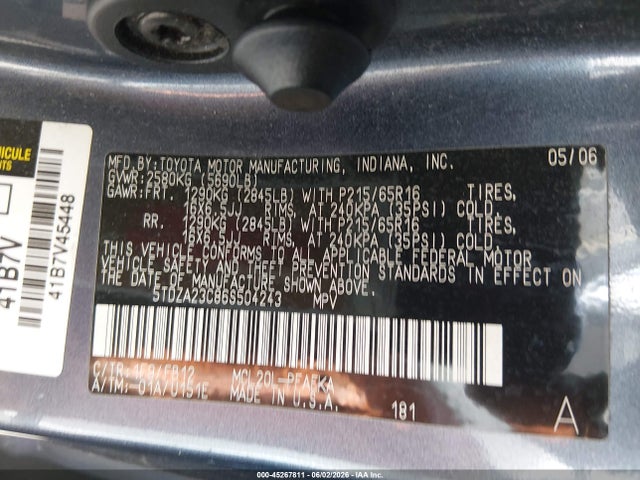 Продаж на аукціоні авто 2006 Toyota Sienna Ce, vin: 5TDZA23C86S504243, номер лоту: 45267811