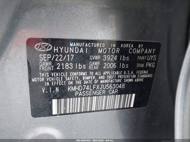 Aukcja sprzedaży 2018 Hyundai Elantra Se, vin: KMHD74LFXJU563048, numer aukcji: 45267823