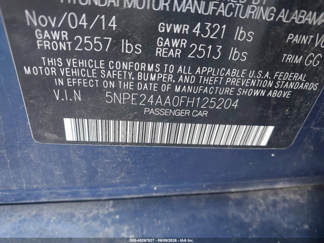 Aukcja sprzedaży 2015 Hyundai Sonata Eco, vin: 5NPE24AA0FH125204, numer aukcji: 45267827