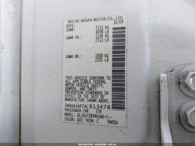 Aukcja sprzedaży 2010 Nissan Maxima 3.5 Sv, vin: 1N4AA5AP7AC813478, numer aukcji: 45267840