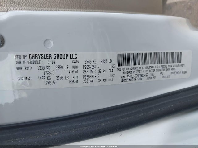 Продаж на аукціоні авто 2014 Chrysler Town & Country Touring-l 30th Anniversary, vin: 2C4RC1CGXER313437, номер лоту: 45267849