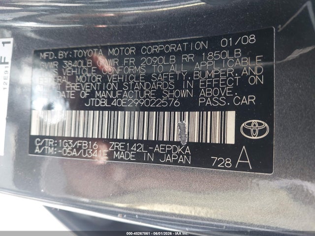 Aukcja sprzedaży 2009 Toyota Corolla Le, vin: JTDBL40E299022576, numer aukcji: 45267861